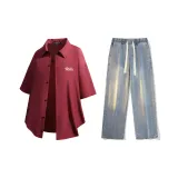 Set (Burgundy Shirt + Vintage Blue Jeans)  
Комплект (Бордовая рубашка + Винтажные синие джинсы)