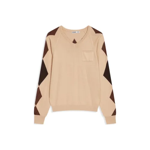 OPEN YY Argyle V-Neck KNIT Свитер Женский Бежевый