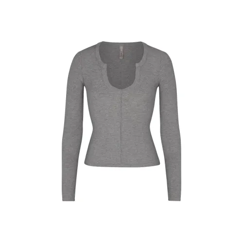 SKIMS Мягкий Lounge Разделенный Long Sleeve T-Рубашка Женская HEATHER GREY HEATHER GREY