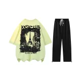 Комплект (лимонно-желтый топ+черные брюки)