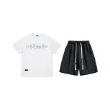 Комплект одежды (Белая и синяя рубашка с логотипом с коротким рукавом + черные шорты)