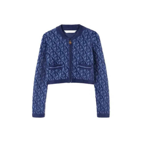 PALM ANGELS FW23 Монограмма Жаккард Кардиган CROP TOP Женские Синий