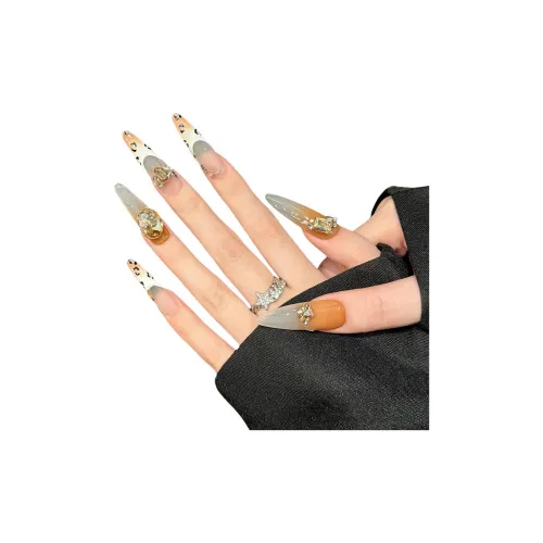 XIAMEIYU Стиль Майярд Белый Французский Леопардовый принт с Искра False Nail Длинный Заостренный Шампанское Jump Цвет