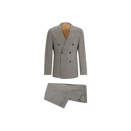 Hugo Boss Двойной пиджак облегающий крой костюм в клетку новый шерсть деловой костюм мужской серый