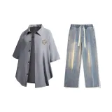 Set (Gray Shirt + Vintage Blue Jeans)  
Комплект (Серая рубашка + Винтажные синие джинсы)