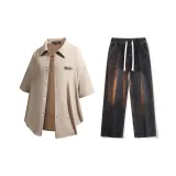 Комплект одежды (Хаки рубашка + черные джинсы)