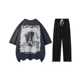 Набор (темно-синий топ+черные брюки)