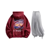 Set (Burgundy Top + Light Gray Casual Pants)  
Комплект (Бордовый топ + Светло-серые повседневные штаны)