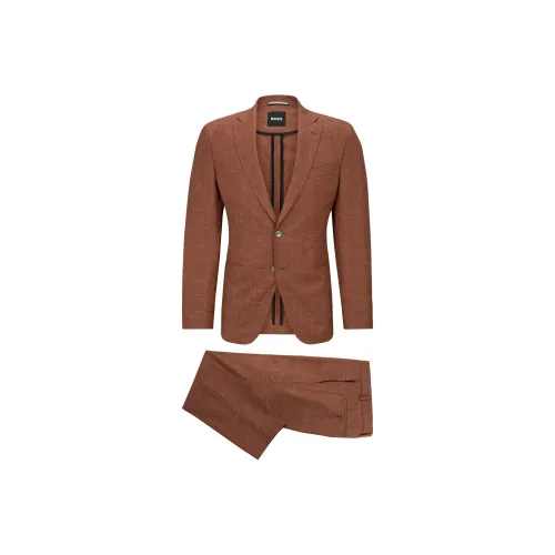 Hugo Boss Облегающий крой костюм из шерсти туссорового шелка и льна бизнес-костюм для мужчин оранжево-красный
