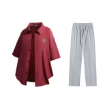 Set (Burgundy Shirt + Gray Casual Pants)  
Комплект (Бордовая рубашка + Серые повседневные штаны)