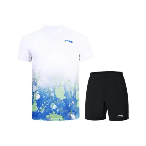 LINING Белый Синий+Черный Мужские Бадминтонные Джерси