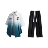 Комплект (Белая Зеленая Рубашка + Черные Джинсы)