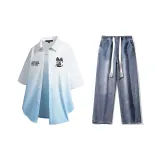 Комплект (Белая и Синяя Рубашка + Темно-Синие Джинсы)