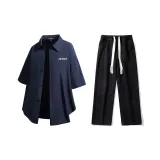 Комплект (Темно-синяя рубашка + черные джинсы)