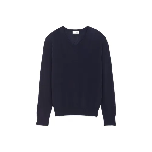 SAINT LAURENT V-Neck Свитер из кашемира и шелка женский темно-синий