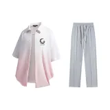 Set (White Pink Shirt + Gray Casual Pants)  
Комплект (Белая Розовая Рубашка + Серые Повседневные Штаны)