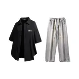 Комплект (Черная рубашка + Светло-синие джинсы)