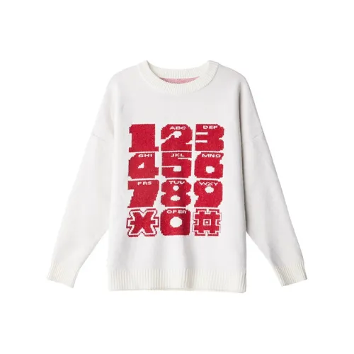 DEER AND FLYER Свободный крой Свитер Унисекс Кремовый Белый