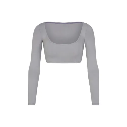 SKIMS Хлопок Джерси Супер Укороченный Длинный Рукав КРОП ТОП Женский Тихоокеанский Тихоокеанский Цвет