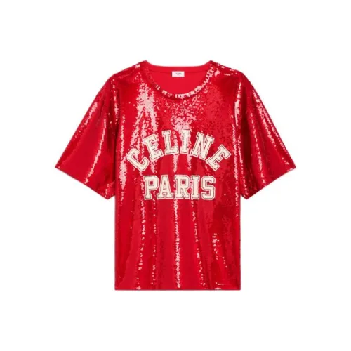 CELINE Стандартная футболка женская темно-красный