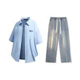 Комплект (Светло-синяя рубашка + винтажные синие джинсы)