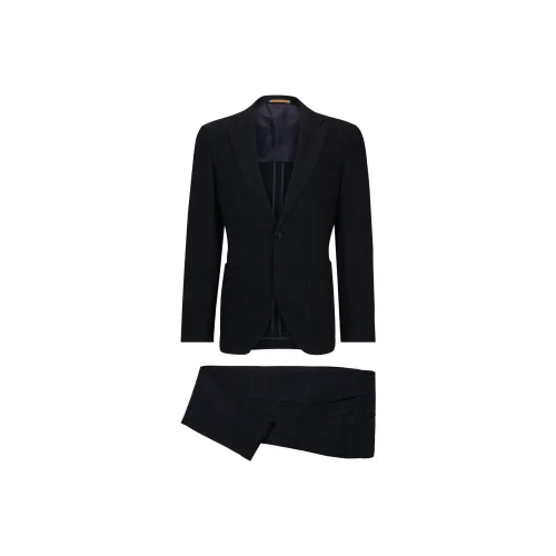 Hugo Boss Slim Fit костюм в клетку из смешанной шерсти деловой костюм для мужчин темно-синий