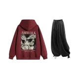 Комплект одежды (Бордовый топ + Черные повседневные штаны)