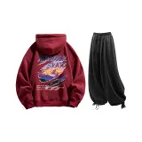 Комплект одежды (Бордовый топ + Черные повседневные штаны)