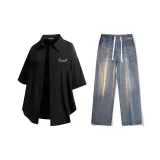 Комплект (Черная рубашка + Ностальгические синие джинсы)