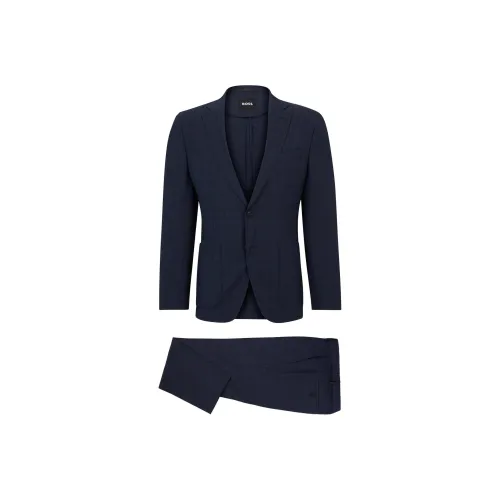 Hugo Boss FW23 Slim Fit Костюм в клетку из новой шерсти Бизнес костюм Мужской Темно-синий