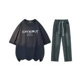 Комплект одежды (Темно-синий топ + винтажные синие штаны)