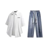 Комплект (Белая рубашка + Темно-синие джинсы)