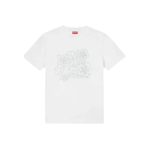 KENZO Логотип Цветочный Вышивка Круглый вырез Свободный крой Короткий рукав Т-рубашка Т-рубашка Женская Белая