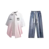 Set (White Pink Shirt + Dark Blue Jeans)  
Комплект (Белая Розовая Рубашка + Темно-Синие Джинсы)