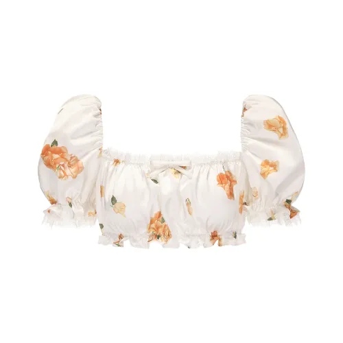 NANA JACQUELINE Crop Top Женская Белая Подкладочная ткань Желтый Цветочный