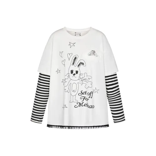 MeiHaoStore Mock Два предмета Длинный рукав Т-рубашка Женская белая