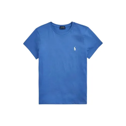 Polo Ralph Lauren Хлопок Полотняное переплетение Трикотажная ткань Круглый вырез Короткий рукав Рубашка T Рубашка Женская Синяя