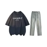 Комплект одежды (Темно-синий топ + Желтые грязные штаны)