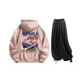 Комплект (Розовый топ + Черные повседневные штаны)