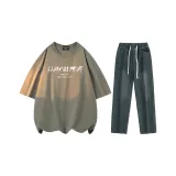 Комплект одежды (Тауповый топ + Винтажные синие штаны)