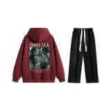 Комплект одежды (Бордовый топ + Черные джинсы)