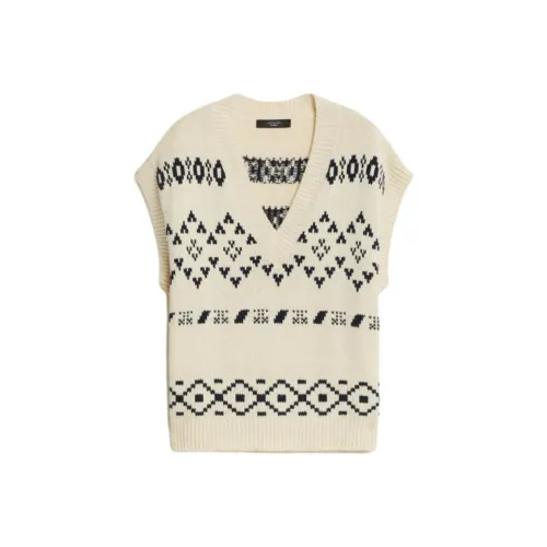 WEEKEND MaxMara Todi Коллекция OVERSIZED Жаккард Хлопок Гилет Свитер Женские Бежевый