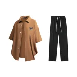 Set (Кофейная рубашка + Черные повседневные штаны)