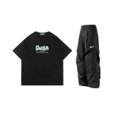 Черная рубашка с короткими рукавами + черные штаны