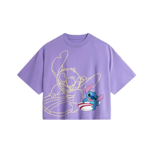 LiNing x Disney Рукав с спущенным плечом T-рубашка Женская Светлый Iris Фиолетовый