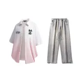 Комплект (Белая розовая рубашка + светло-синие джинсы)