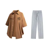 Set (Кофейная рубашка + Серые повседневные штаны)