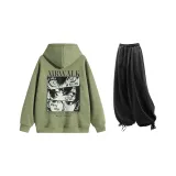 Комплект (Мох Зеленый Топ + Черные Повседневные Штаны)