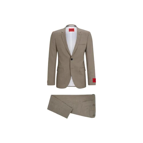 Hugo Boss Extra Облегающий крой Костюм В узоре Смесовая шерсть Холст Бизнес Костюм Мужской Светлый Бежевый