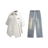 Set (Apricot Shirt + Vintage Blue Jeans)  
Комплект (Абрикосовая рубашка + винтажные синие джинсы)